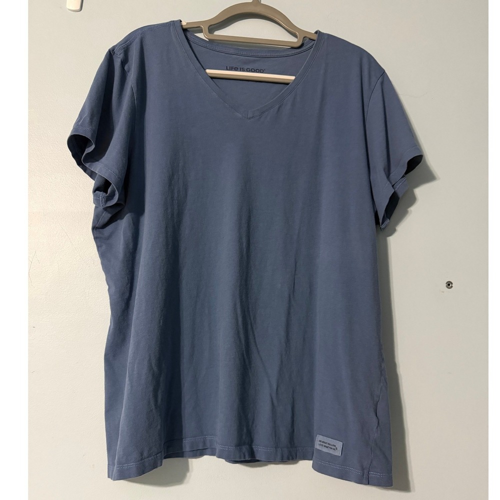 Life is Good XXL Crusher-Lite V-Neck T-Shirt Blue Cotton 2481
